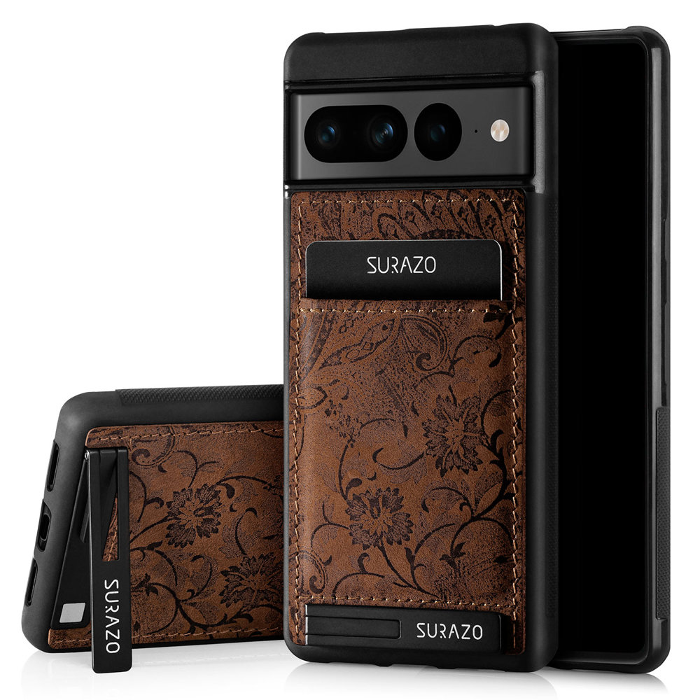 Genuine leather Back case with stand - Ornament Brown - TPU Black