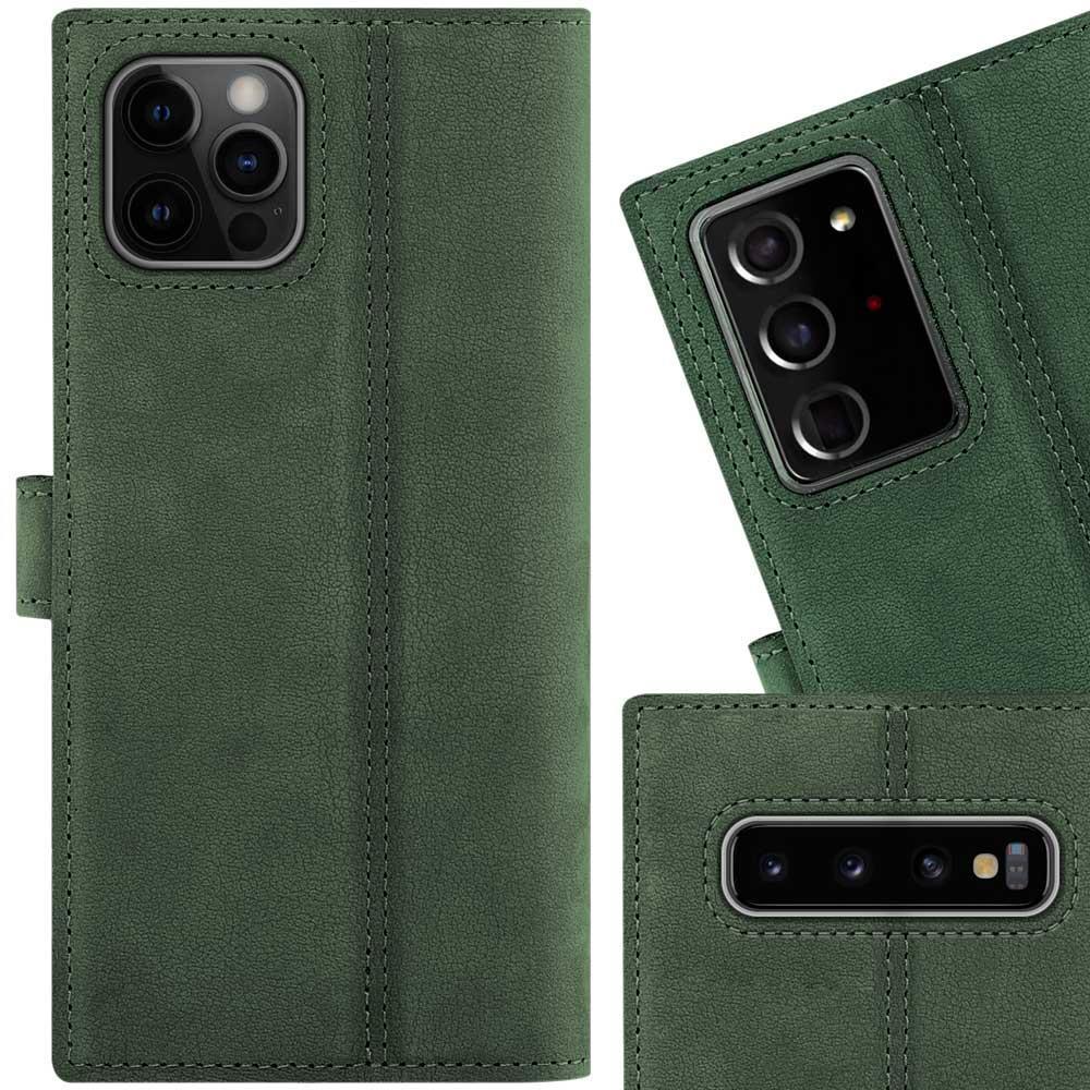 Genuine leather Kickstand Premium RFID - Nubuck Dark Green - TPU Black
