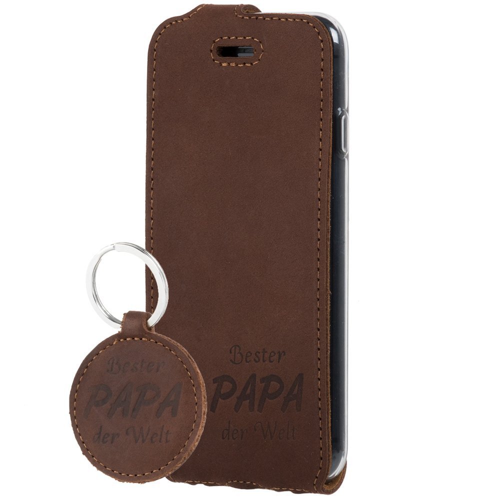 Natural leather Flip case - Nut Brown - Bester PAPA - Transparent TPU
