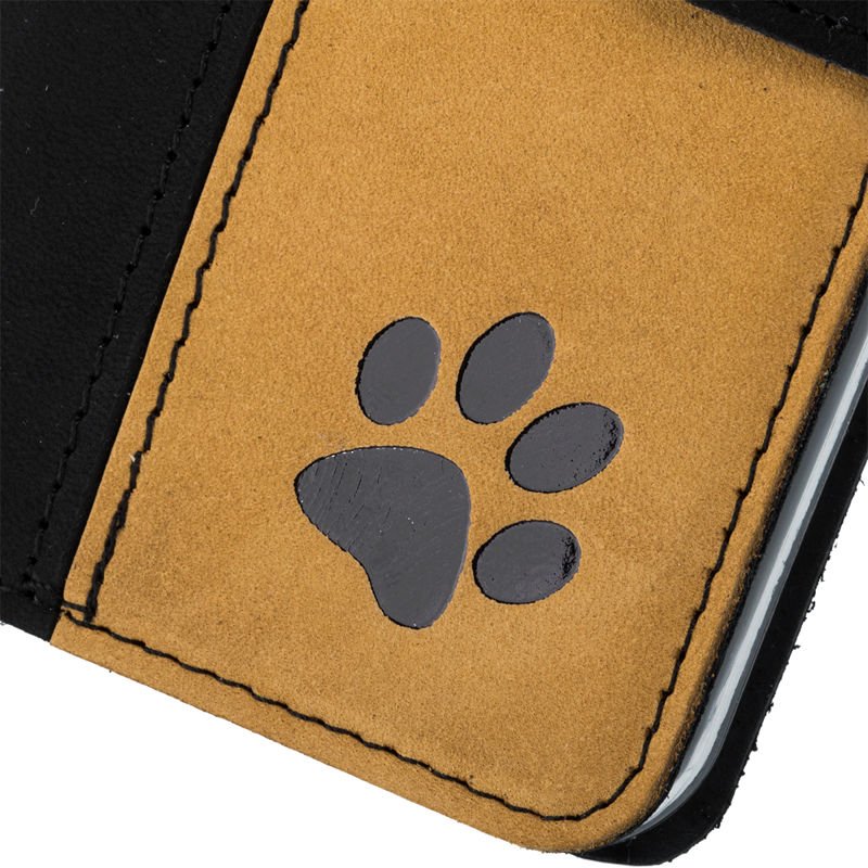 Wallet case Duo - Nubuck Black and Camel - Paw - Transparent TPU